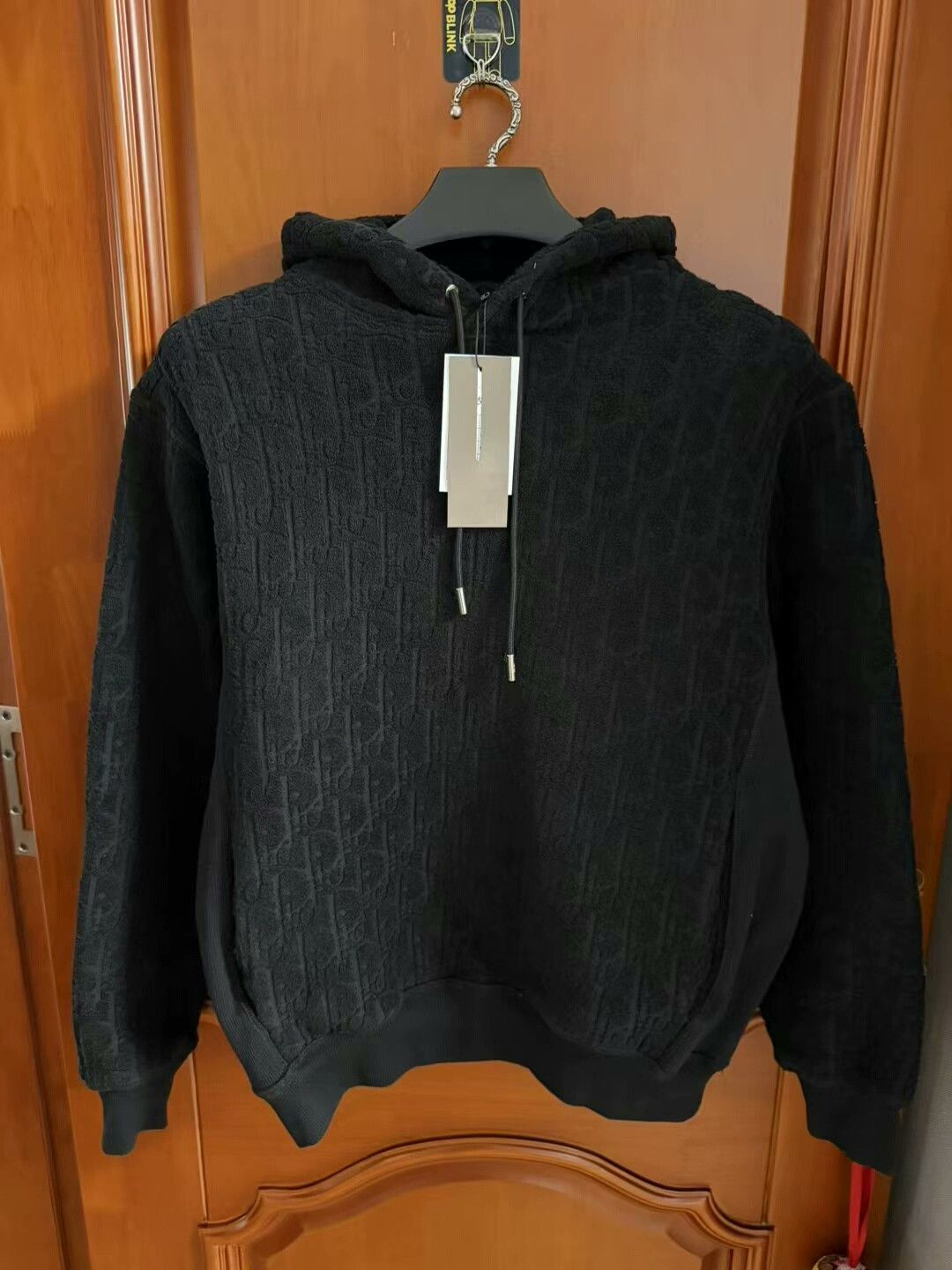 dior black logo towel hoodie size s