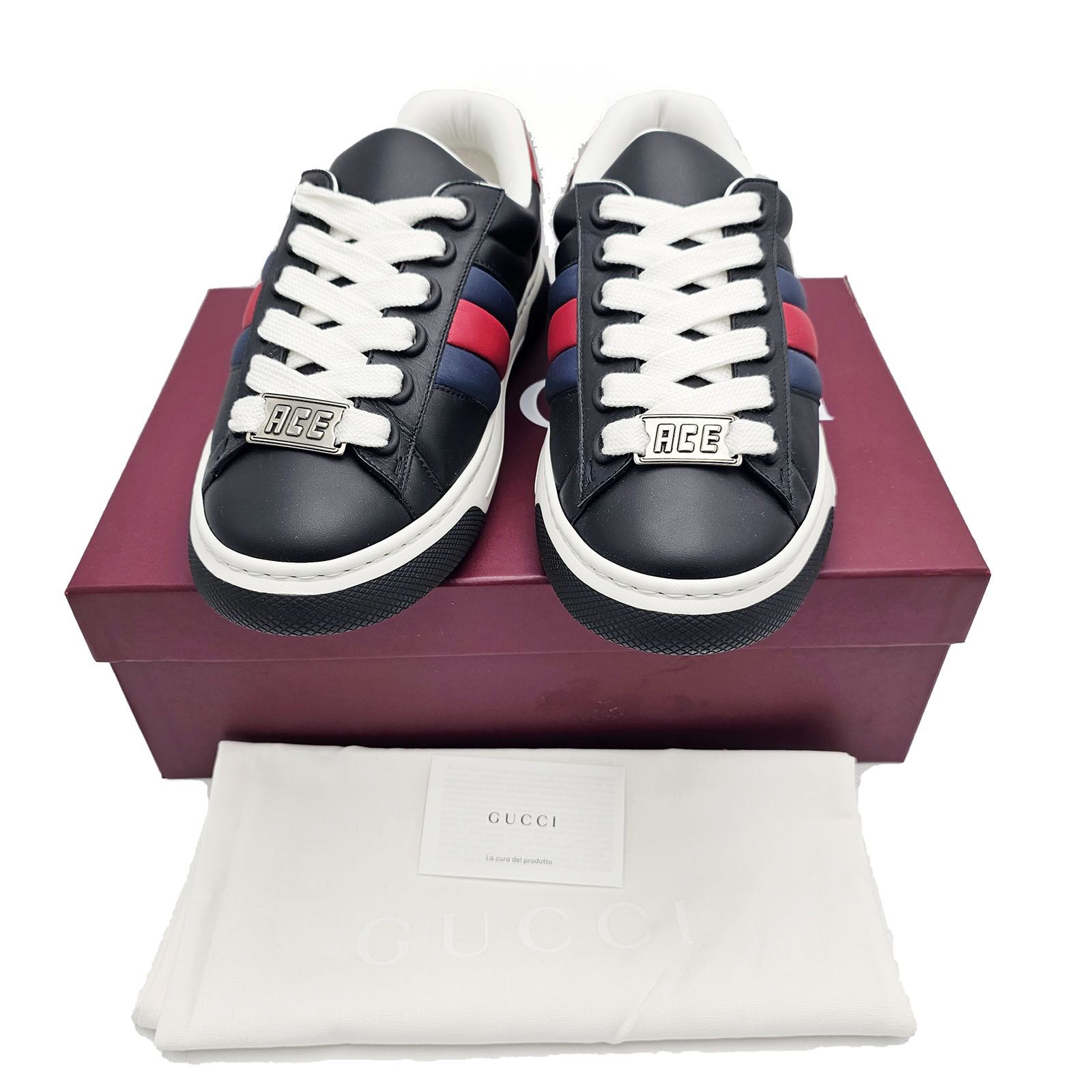 Gucci Gucci Ace Mens Sneakers Blue Red Web Black Leather 10.5 New Size US 10.5 / EU 43-44 - 3 Thumbnail