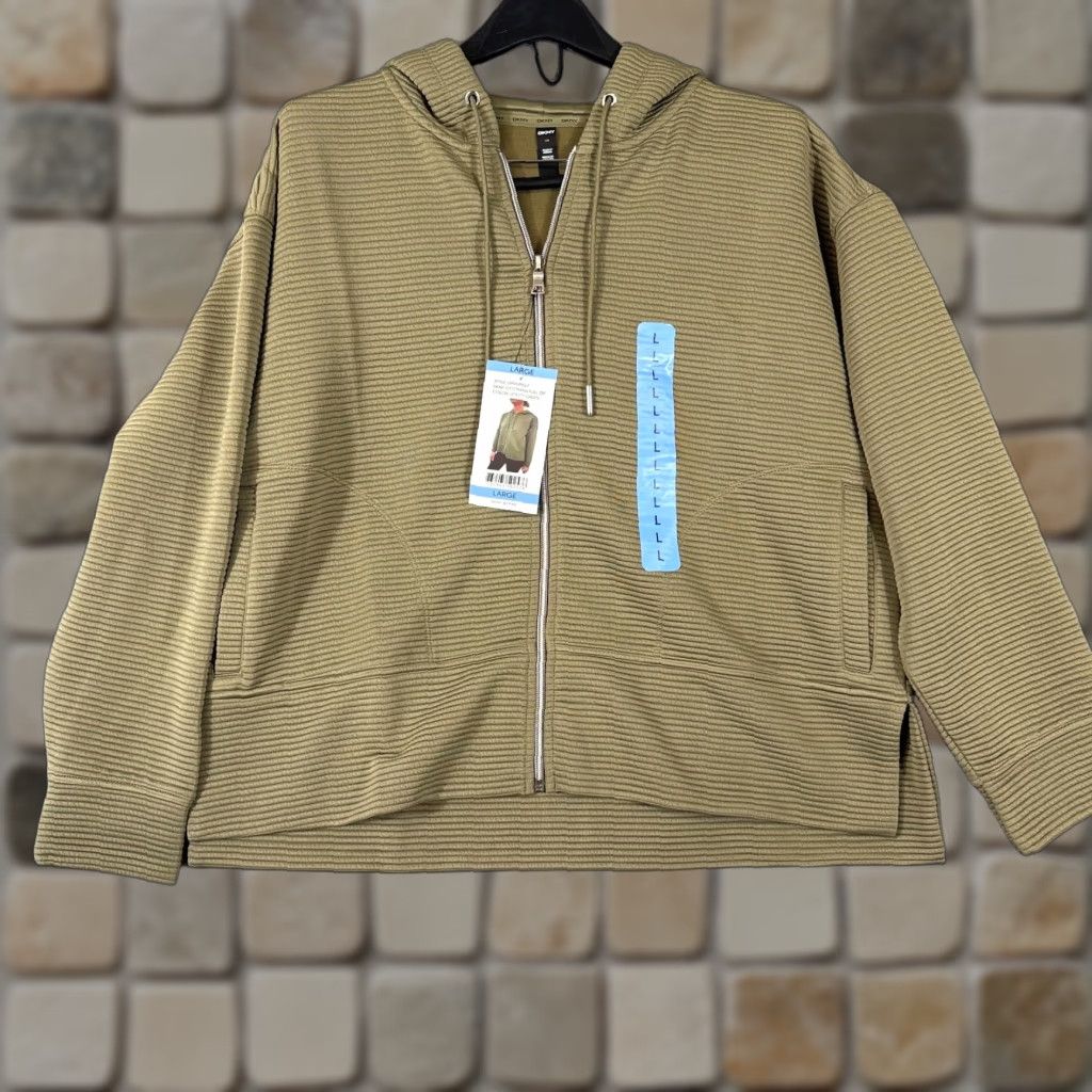 DKNY DKNY Hoodie Full Zip Womens L Utility Green NWT Ribbed Zipper Pockets Size L / US 10 / IT 46 - 1 Thumbnail