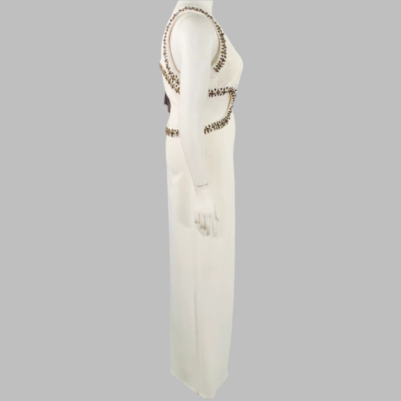Roberto Cavalli Size 12 Cream Viscose Blend Rhinestones Evening Gown Size XL / US 12-14 / IT 48-50 - 3 Thumbnail