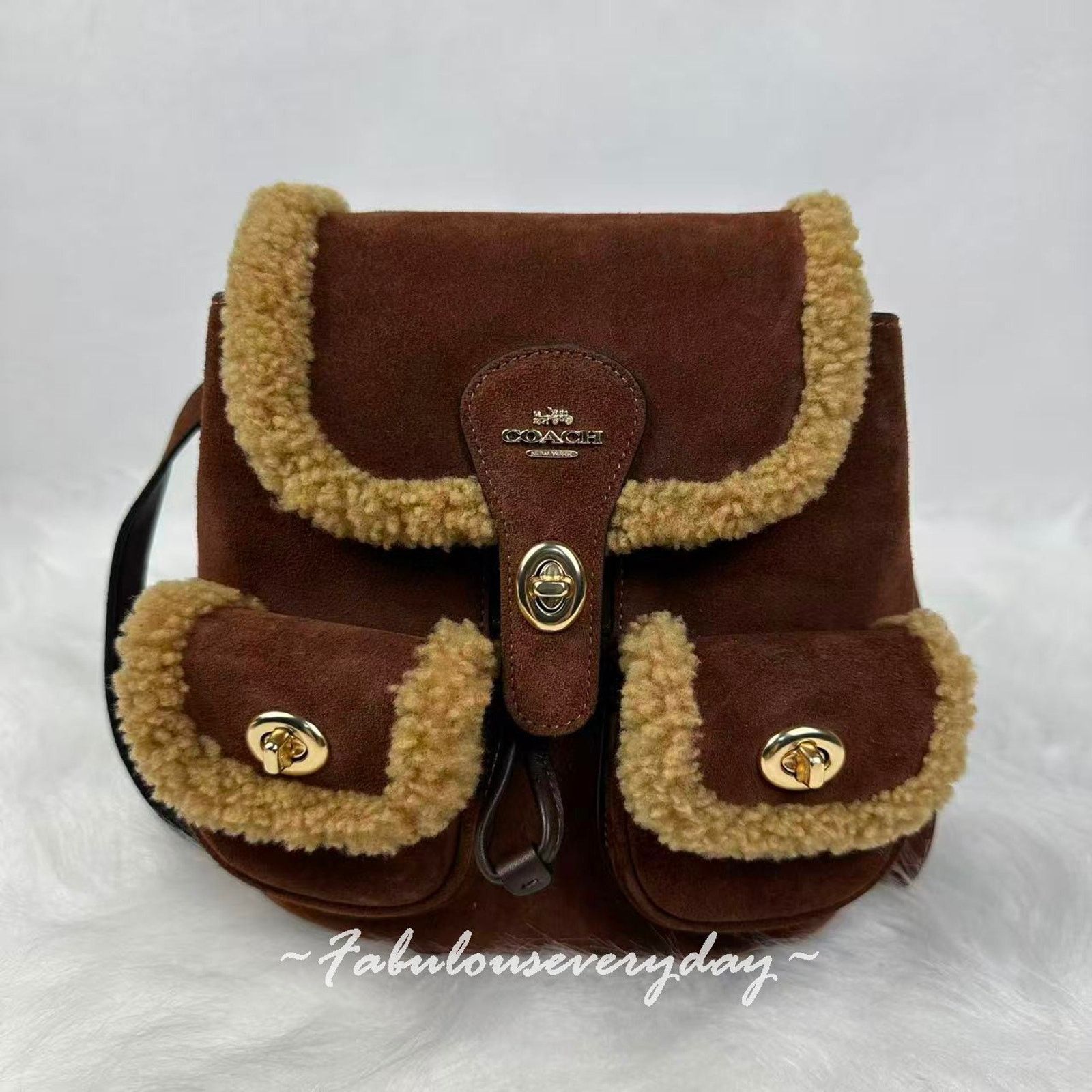 Coach Coach Hadley Backpack In Suede Shearling/Gold/Vintage Brown Size ONE SIZE - 1 Thumbnail