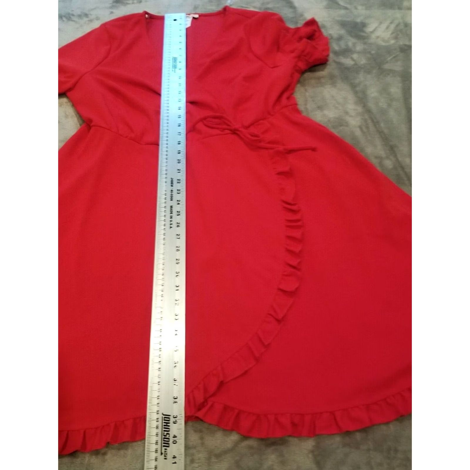 Vintage Love Squared Trendy Plus Size Faux-Wrap Dress Red 2X Short Sleeve Ruffle Trim Midi Dress Womens Size 40" / US 18 - 5 Thumbnail