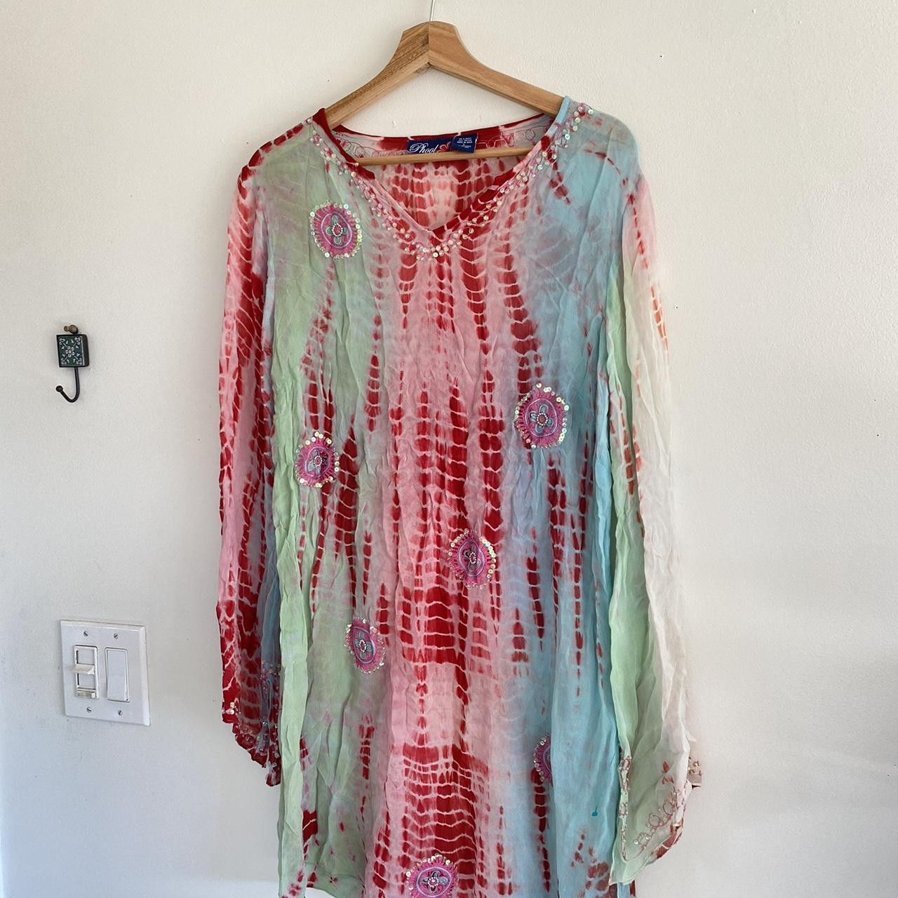 Vintage PHOOL PINK BOHO SHEER COVERUP TIE DYE ASYMMETRIC DRESS Size L / US 10 / IT 46 - 2 Thumbnail