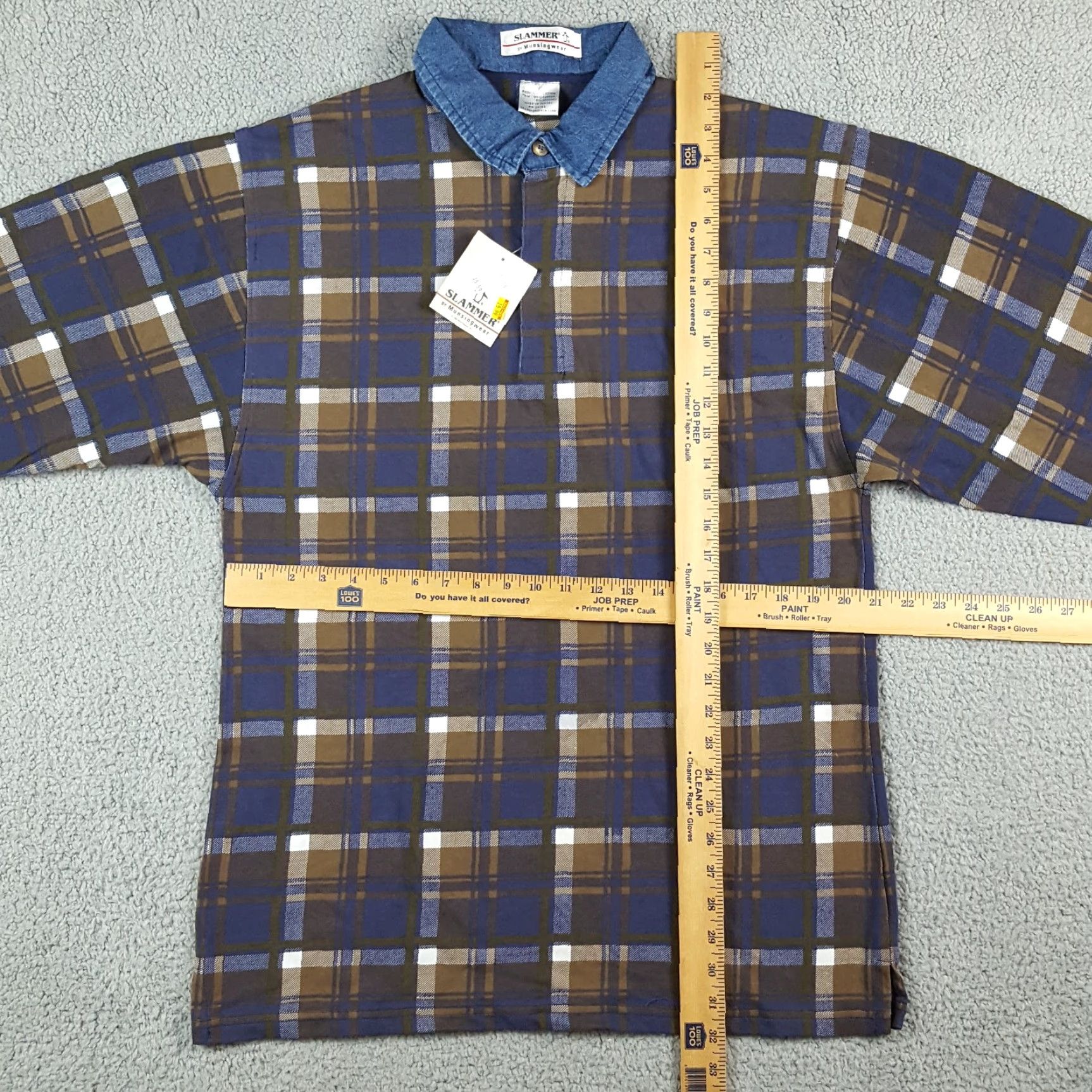 Vintage VINTAGE MunsingWear Polo Shirt Men's Large Casual Plaid Cotton 90s Grunge Preppy Size 42R - 6 Thumbnail