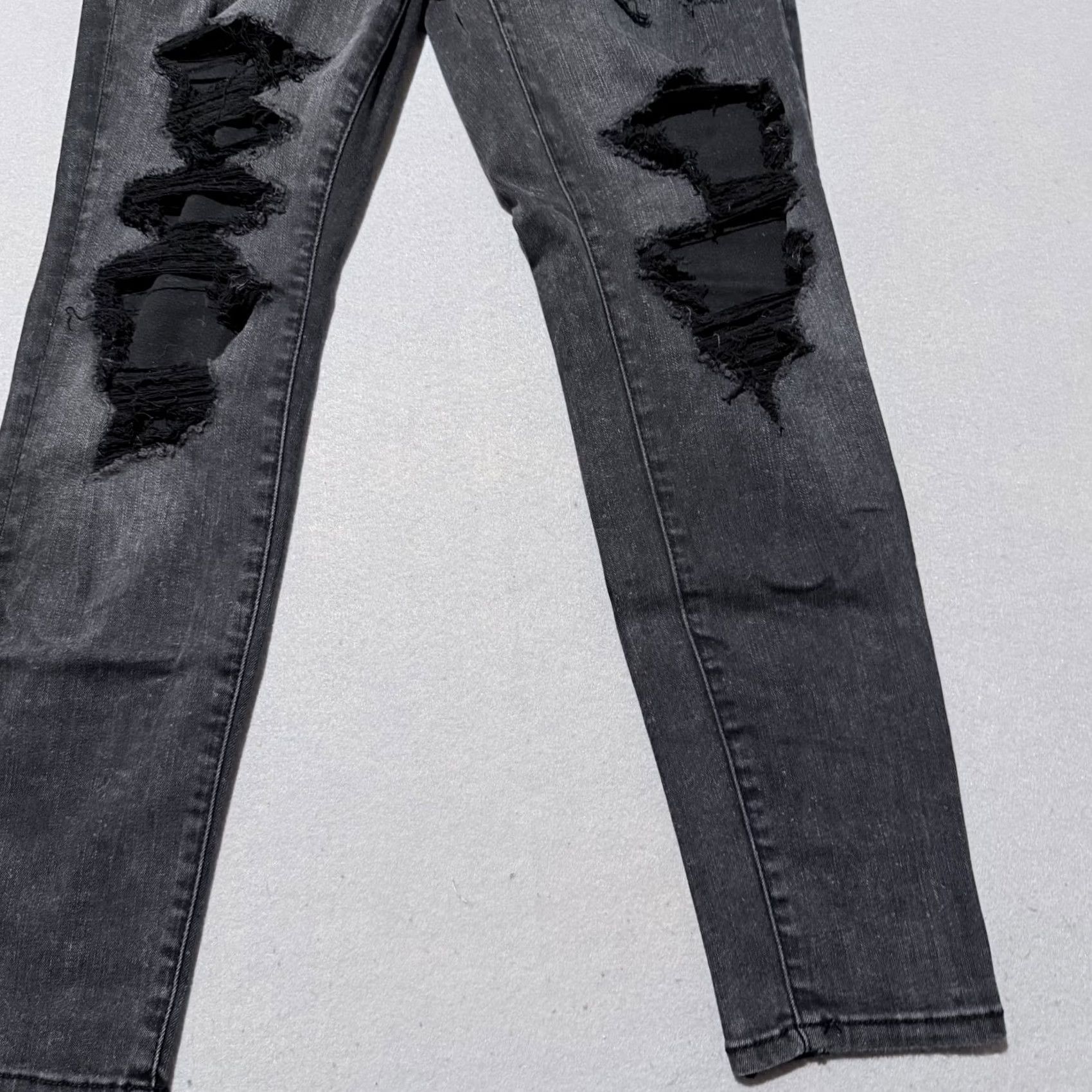 American Eagle Outfitters American Eagle Jeans Women Denim Stretch Ripped Distressed Skinny - 12 Short Black 5-Pocket Style Jeans Mens Womens Boys Girls Size 34" / US 12 / IT 48 - 6 Thumbnail