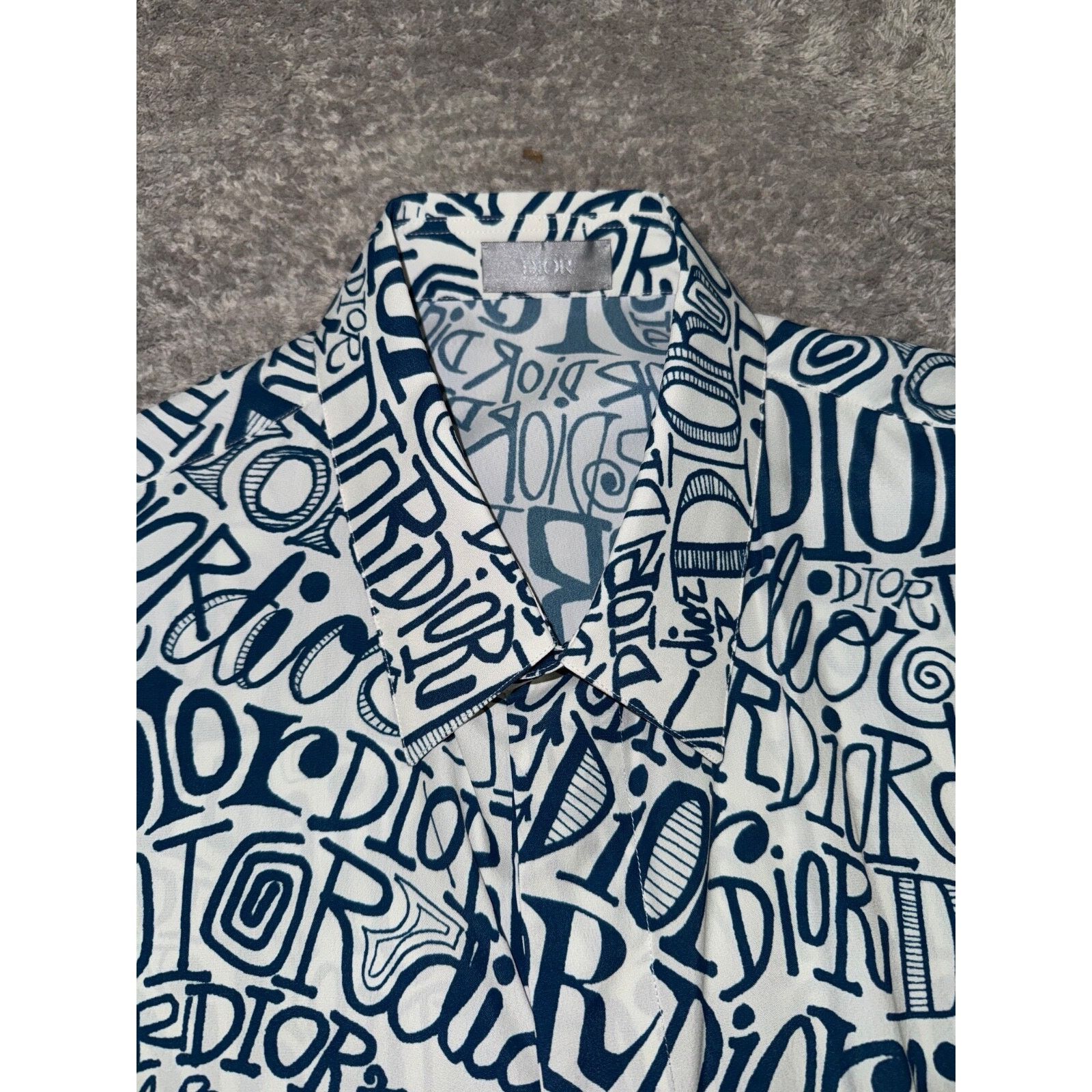 Dior Dior Shawn Stussy Blue Swirl Graffiti Long Sleeve Button Up Size US L / EU 52-54 / 3 - 4 Thumbnail
