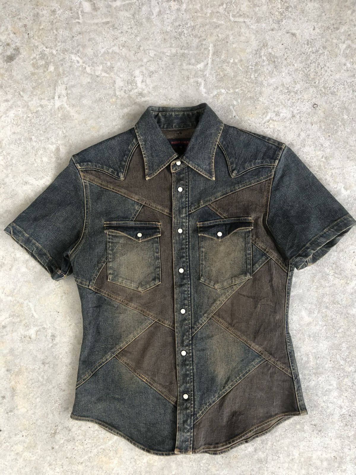 Hysteric Glamour Japanese Modern Lovers Shirt Distressed Denim Patchwork Size US M / EU 48-50 / 2 - 1 Thumbnail