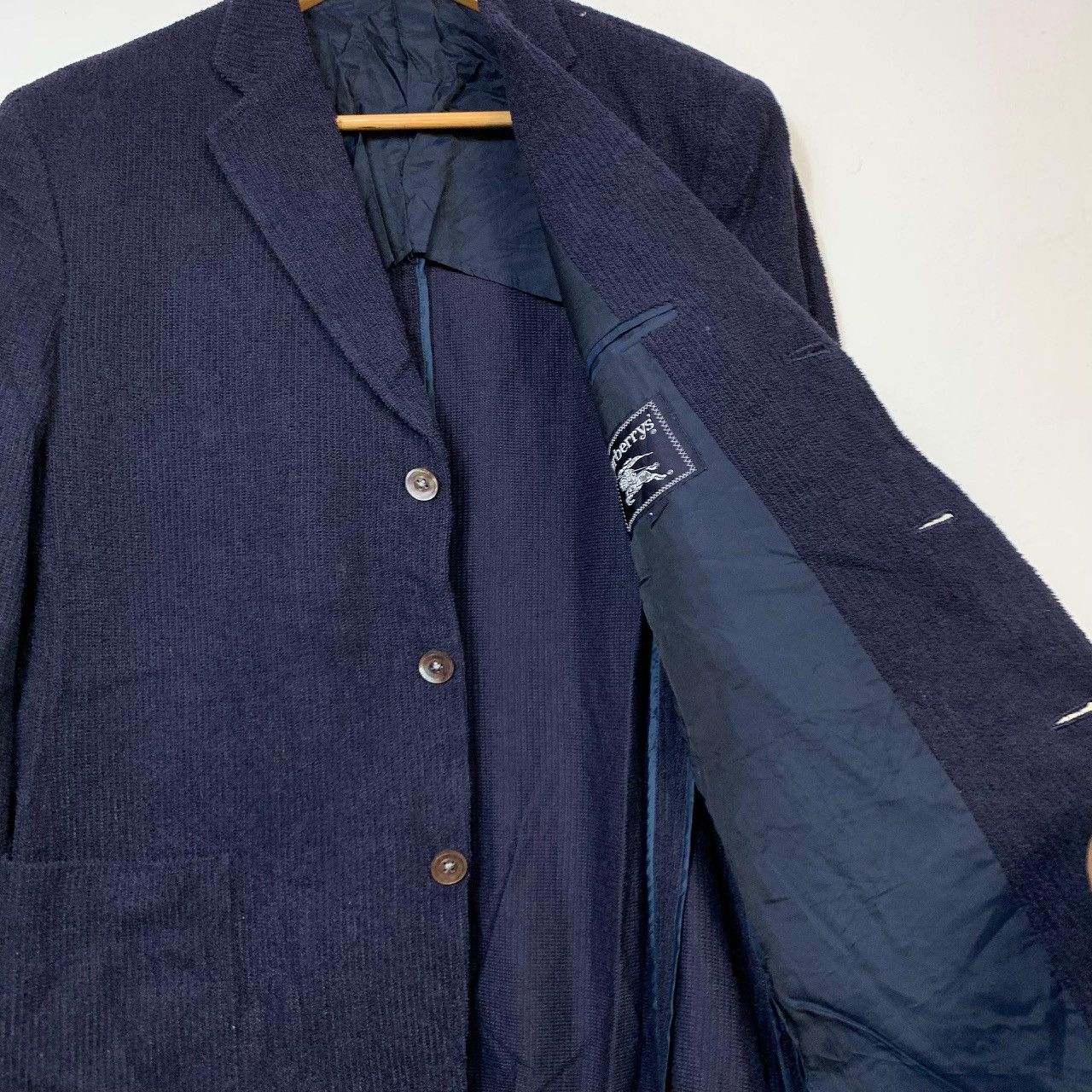 Burberry Vintage Burberrys Yacht Club Corduroy Blazer Navy Blue Size 40S - 3 Thumbnail