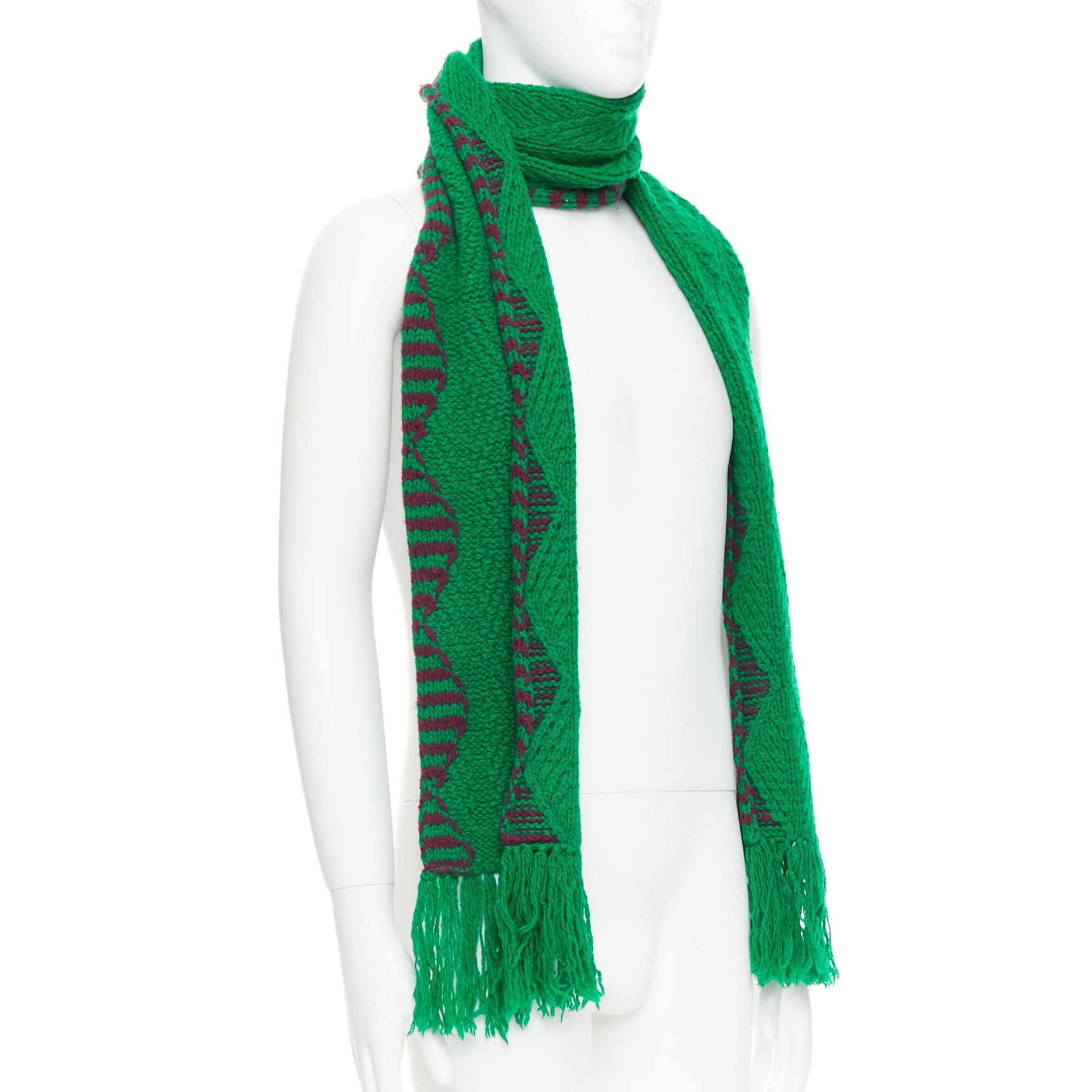 Dries Van Noten DRIES VAN NOTEN green brown knitted long wrap scarf Size ONE SIZE - 1 Thumbnail
