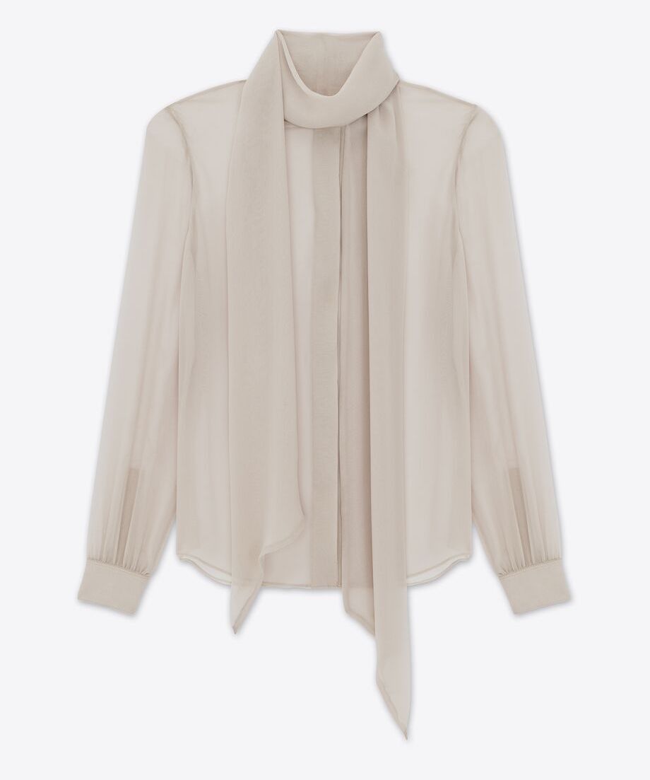 Saint Laurent Paris o1s1wg110125 737227 Blouse in Silk Muslin Crepe in Beige Size S / US 4 / IT 40 - 3 Thumbnail