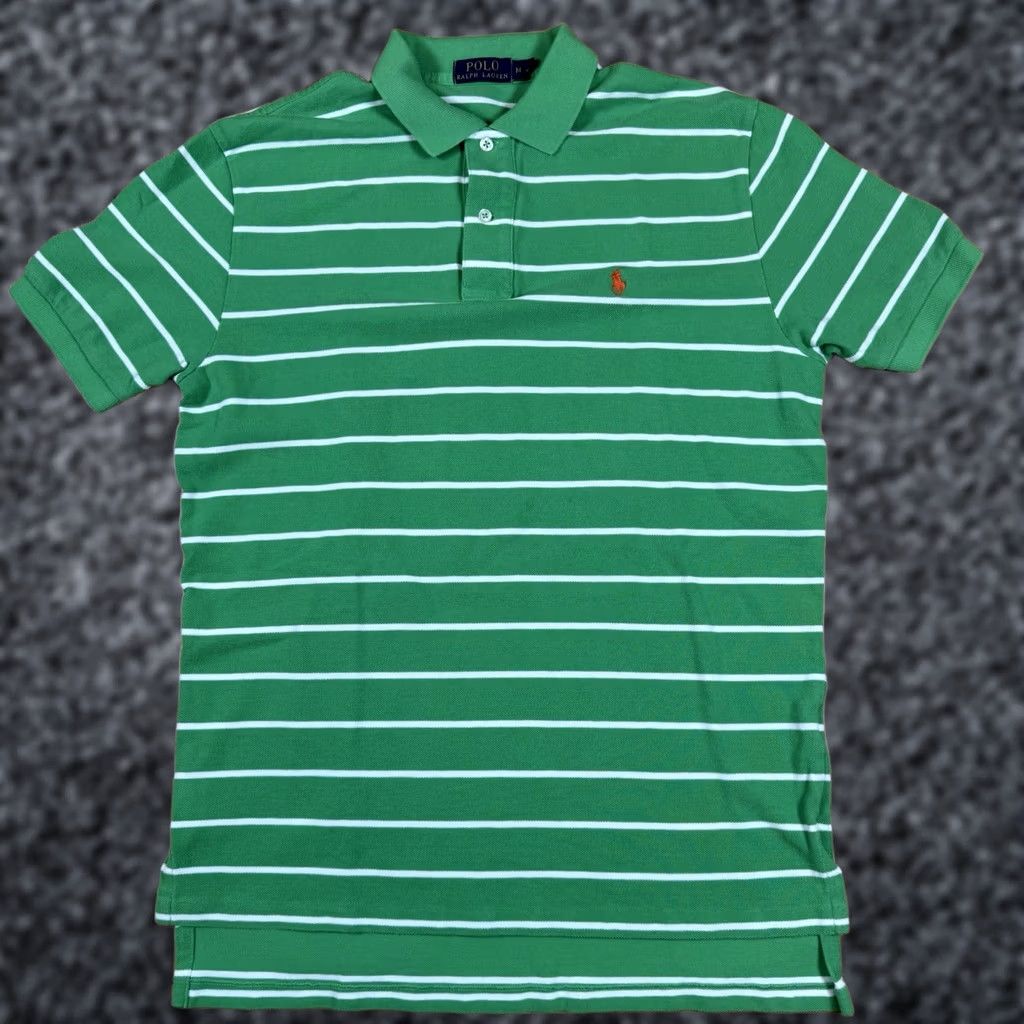 Polo Ralph Lauren Shirt Mens M Short Sleeve Striped Green Orange Pony Polo Shirt Mens M Striped Multicolor 90s Preppy Golf