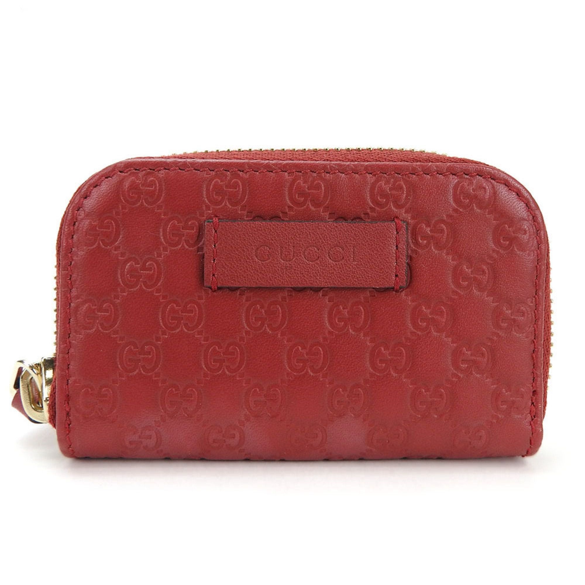 image of Gucci Coin Case Round Micro Sima 449896 Red Leather Accessory Unisex Ladies Men Wallet, Women's