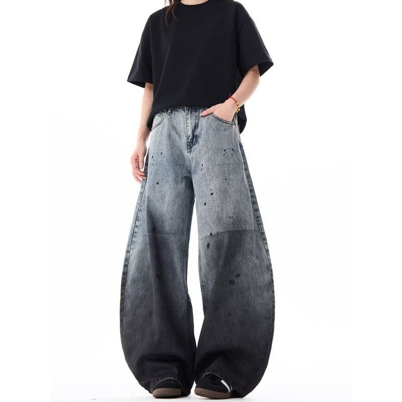 Japanese Brand × Jean Retro wide leg high street splashed ink jeans Size US 32 / EU 48 - 2 Thumbnail
