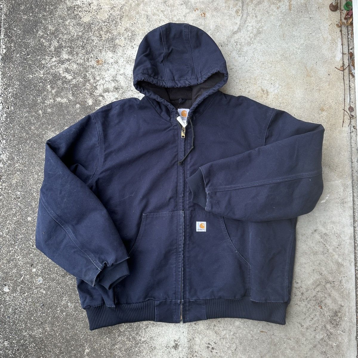 image of Vintage Faded Navy Blue Oversize Hooded Carhartt Jacke, Men's (Size 2XL)