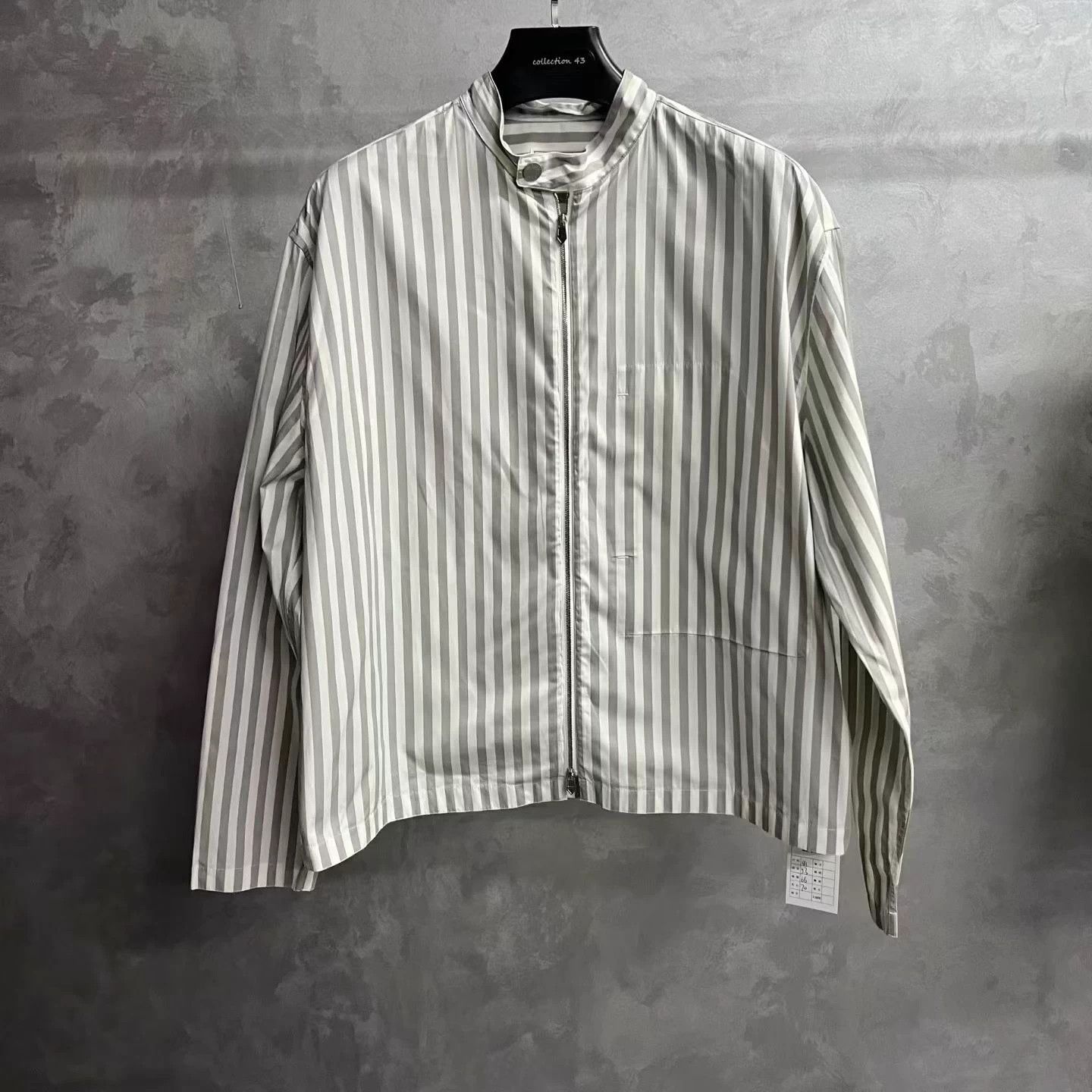 Hermes Rock Gray Stripe Zip Loose Jacket Shirt 41 LS