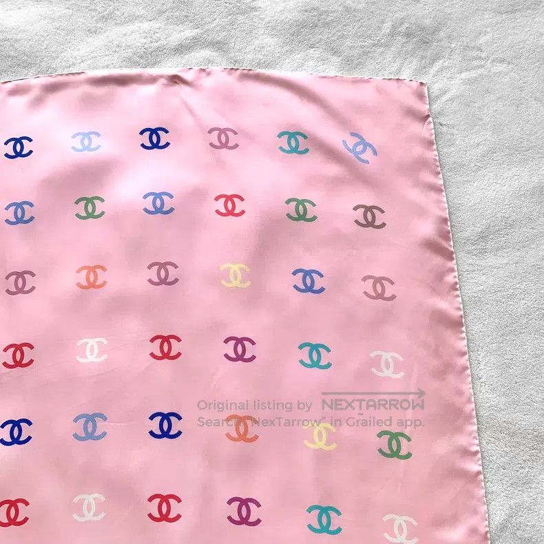 Chanel Chanel Pink logo printed full-print mulberry silk scarf Size ONE SIZE - 3 Thumbnail