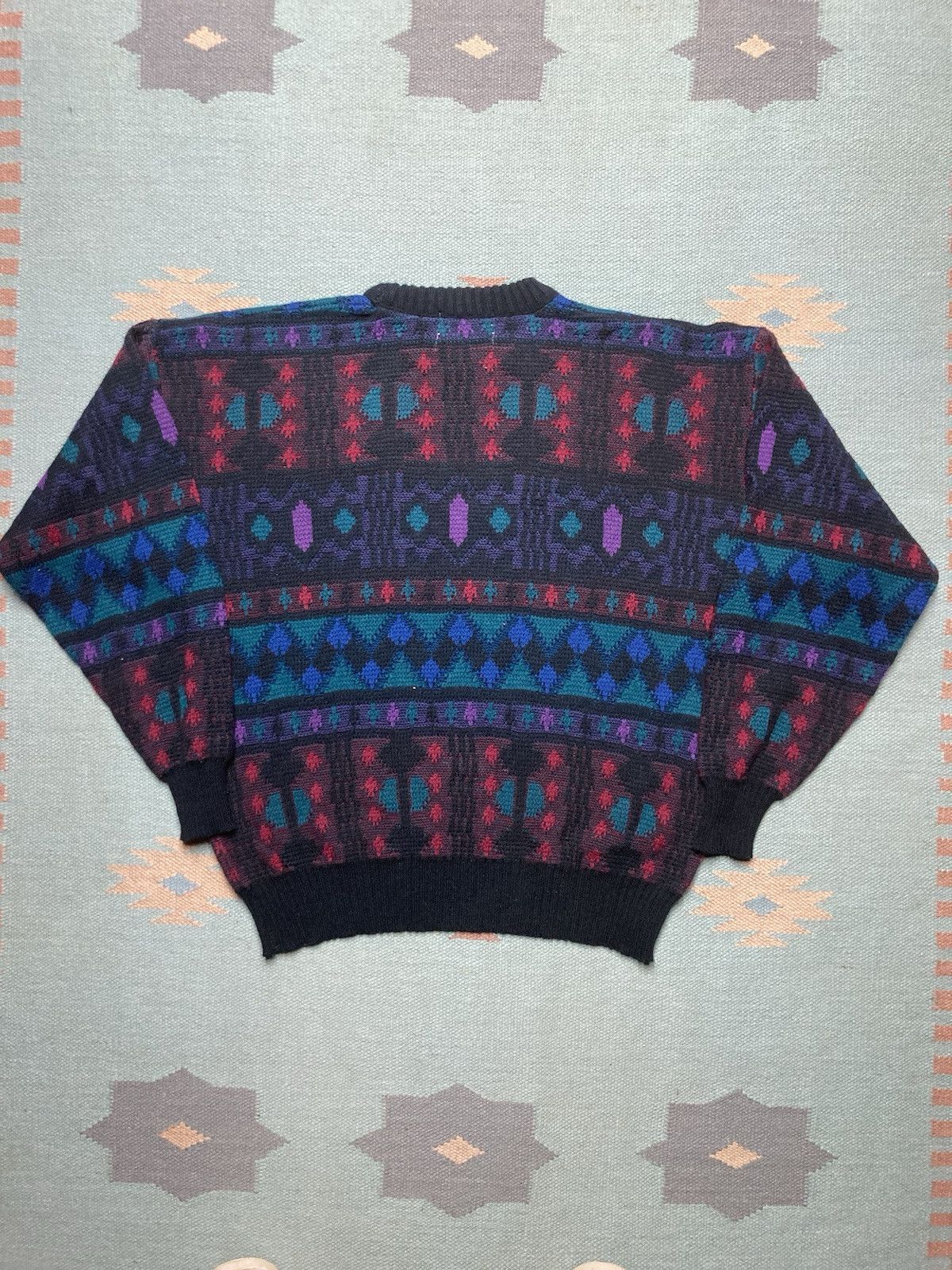 Vintage acrylic knit sweater geometric abstract grandpa cosby large Size US L / EU 52-54 / 3 - 4 Thumbnail