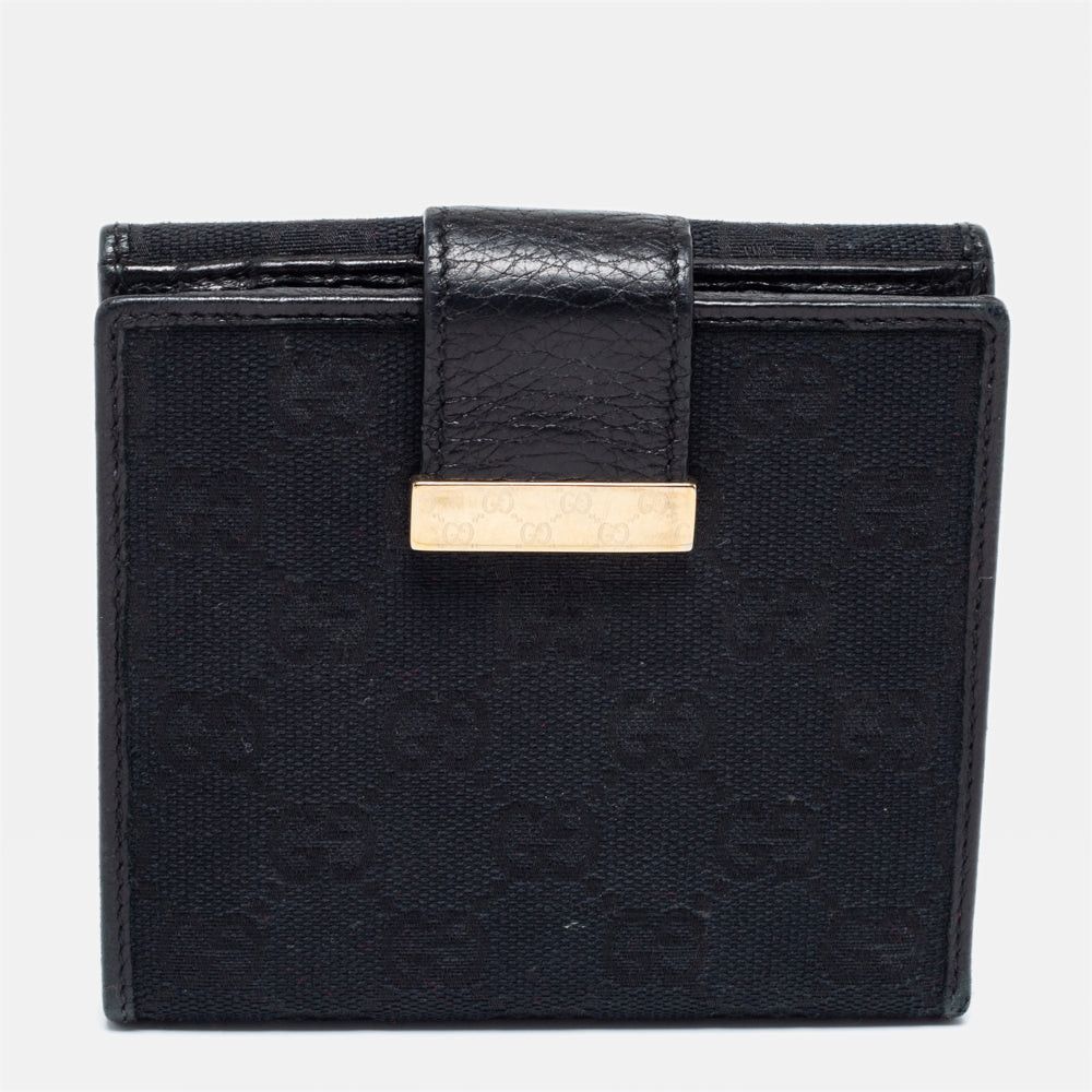 image of Gucci Black GG Canvas And Leather French Wallet, Women's