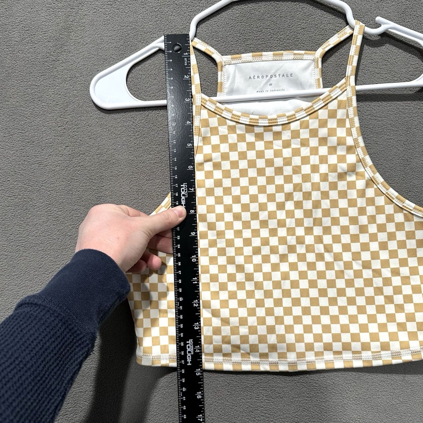 Vintage AÉROPOSTALE Tank Top Womens Medium Beige White Checkered High-Neck Flex Active Size M / US 6-8 / IT 42-44 - 7 Thumbnail