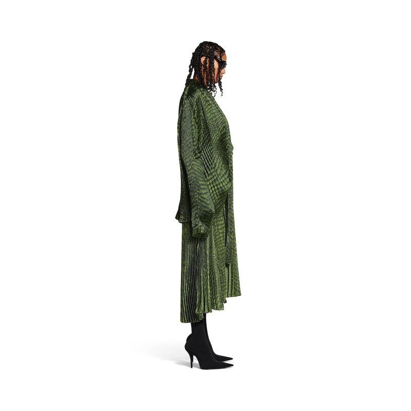 Balenciaga o1tr1nto0426 Double Sleeve Pleated Dress in Green Size S / US 4 / IT 40 - 3 Thumbnail