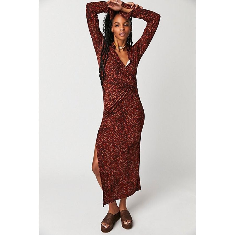 Free People New Free People Shayla Faux Wrap Midi Dress $128 SMALL Boho Size S / US 4 / IT 40 - 1 Thumbnail