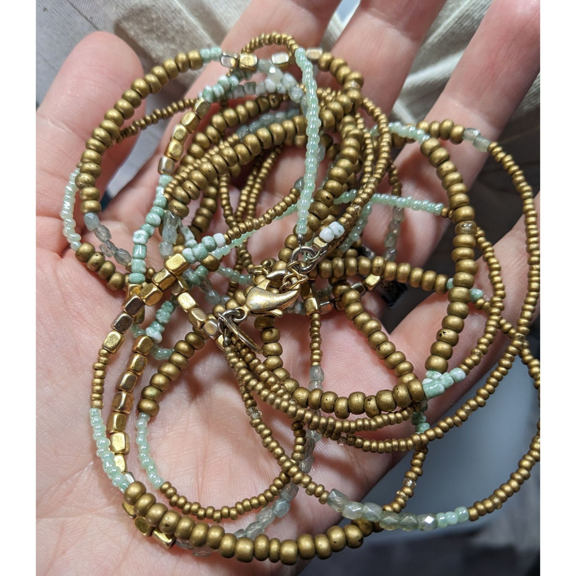Express Express Blue And Gold Tone Beaded Glass Necklace Size ONE SIZE - 3 Thumbnail