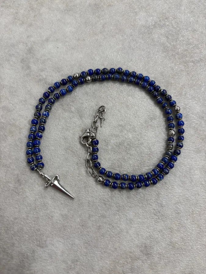 Vintage Cesare Paciotti Blue Beaded Dagger Pendant Necklace Size ONE SIZE - 4 Thumbnail
