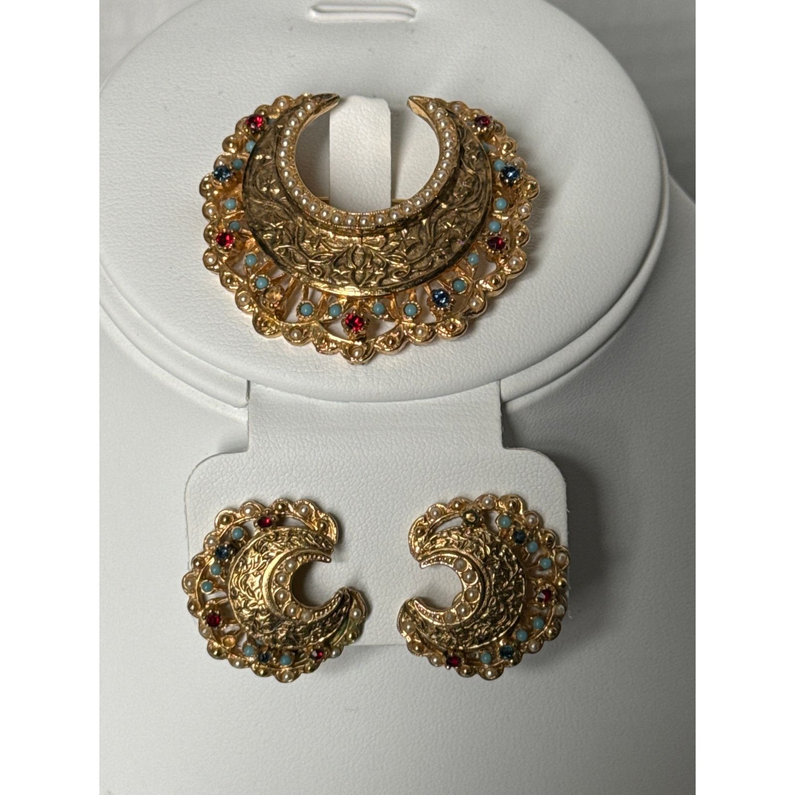 Vintage Vtg mid century Crown Brooch & earrings Art Jewelry Company Size ONE SIZE - 4 Thumbnail