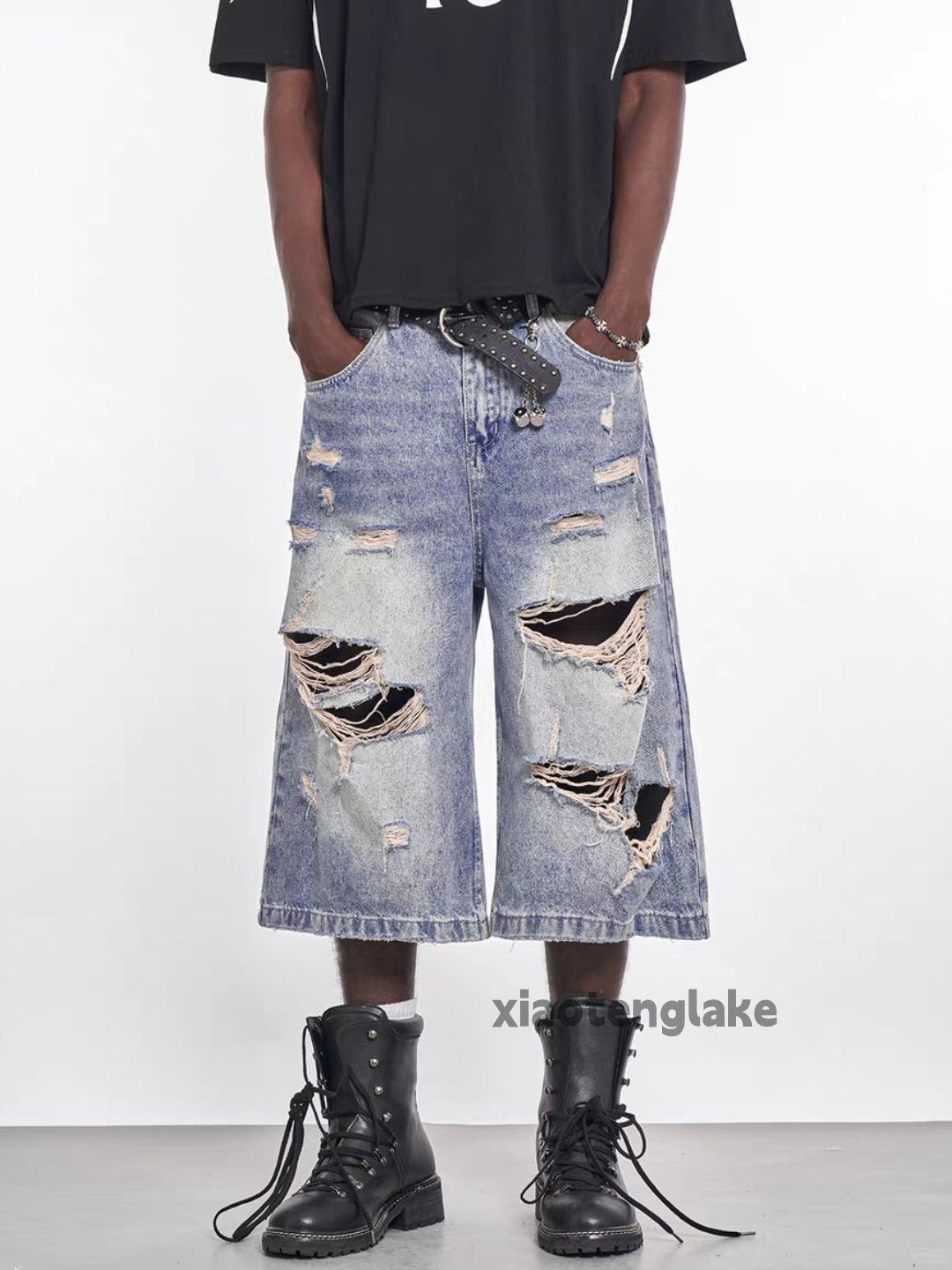 Vintage Unisex ripped damaged punk grunge flared hiphop shorts Size US 32 / EU 48 - 6 Thumbnail