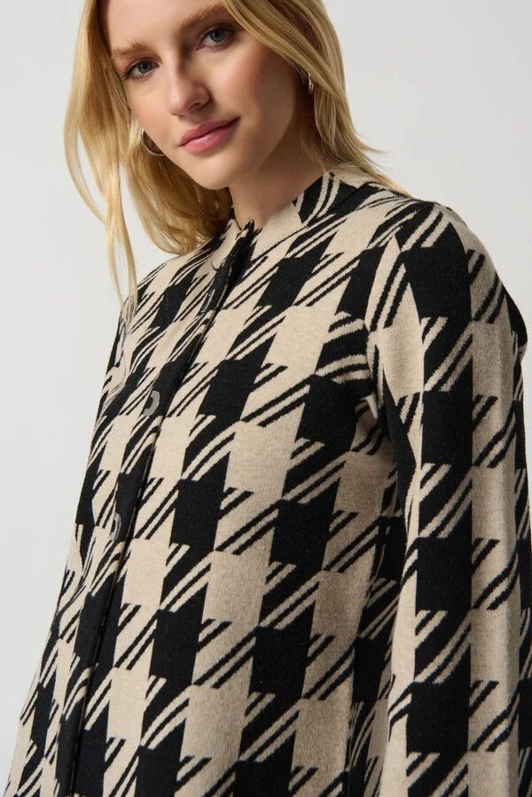 Joseph Ribkoff Cardigan Black & Sand Houndstooth Motif Jacket Size S NEW Size S / US 4 / IT 40 - 2 Thumbnail