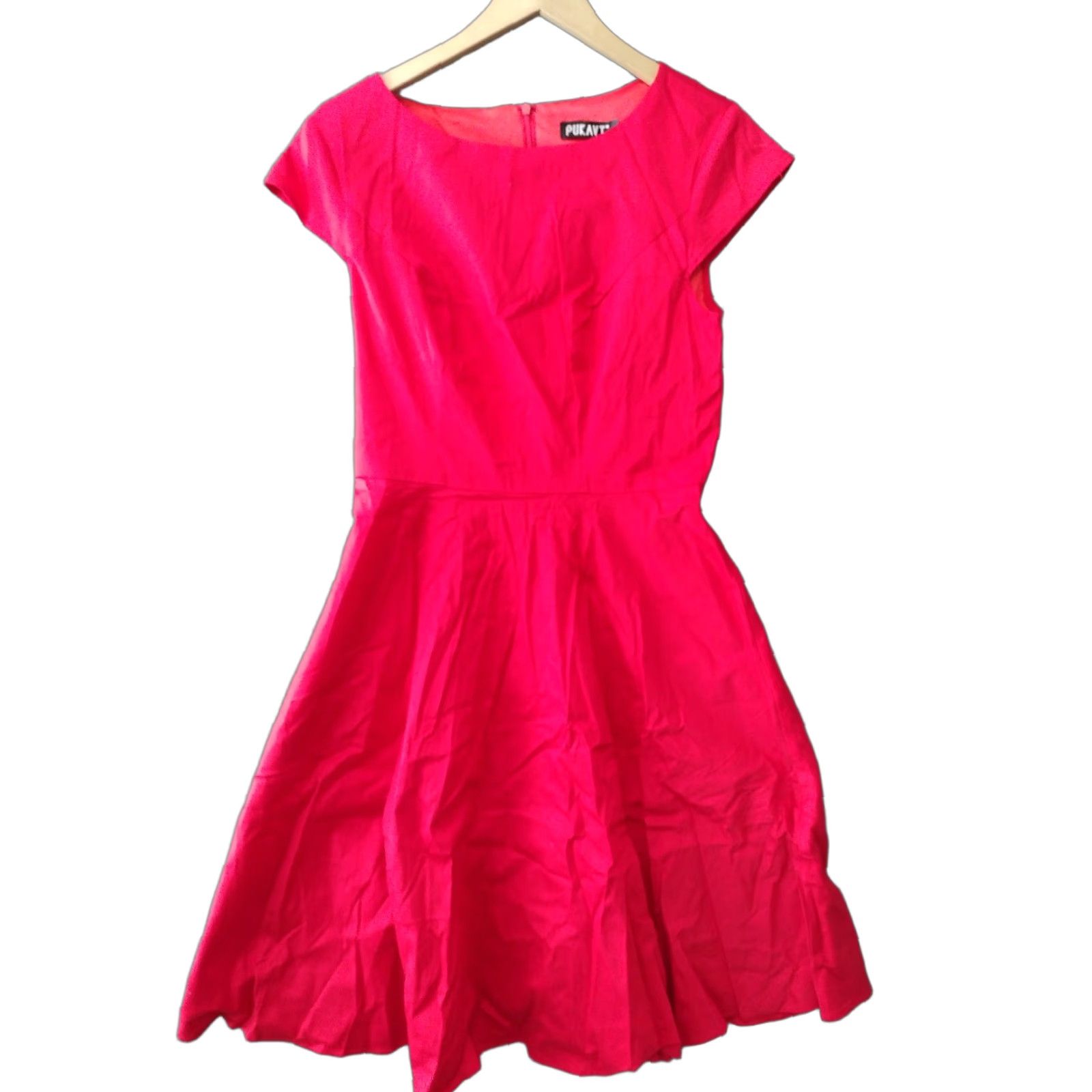 Vintage Pukavt Cap Sleeve Knee Length Dress Red M Fit & Flare Dress Shirt Women Size M / US 6-8 / IT 42-44 - 1 Thumbnail