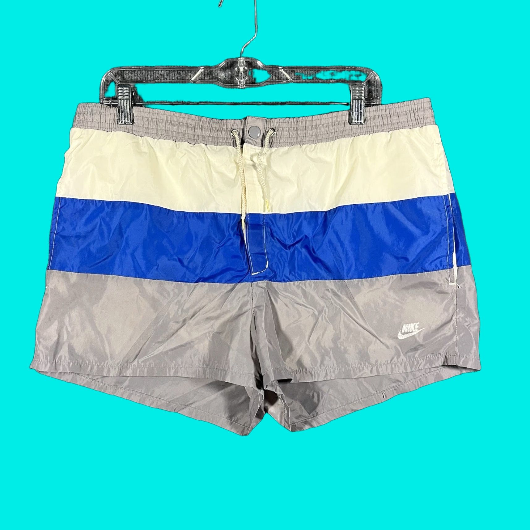 Nike VINTAGE Nike Shorts 36 Men Blue Striped Swoosh 90s Boardshorts Swim Nylon Pockets Drawstring Size US 38 / EU 54 - 1 Thumbnail