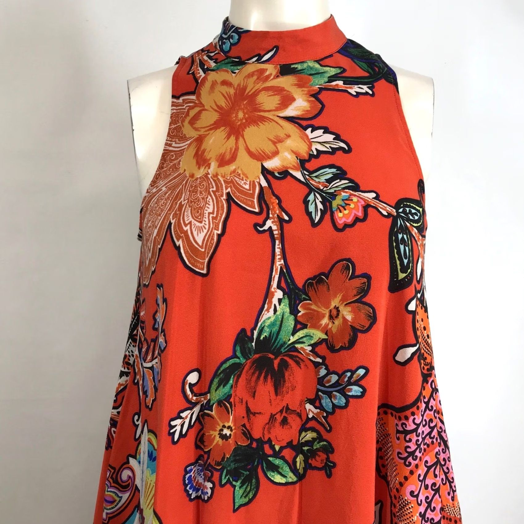 Vintage VINTAGE? (note: original not vintage) Marve Orange Floral Sleeveless Mock Neck A-Line Midi Dress XXS Size XXS / US 00 / IT 34 - 2 Thumbnail