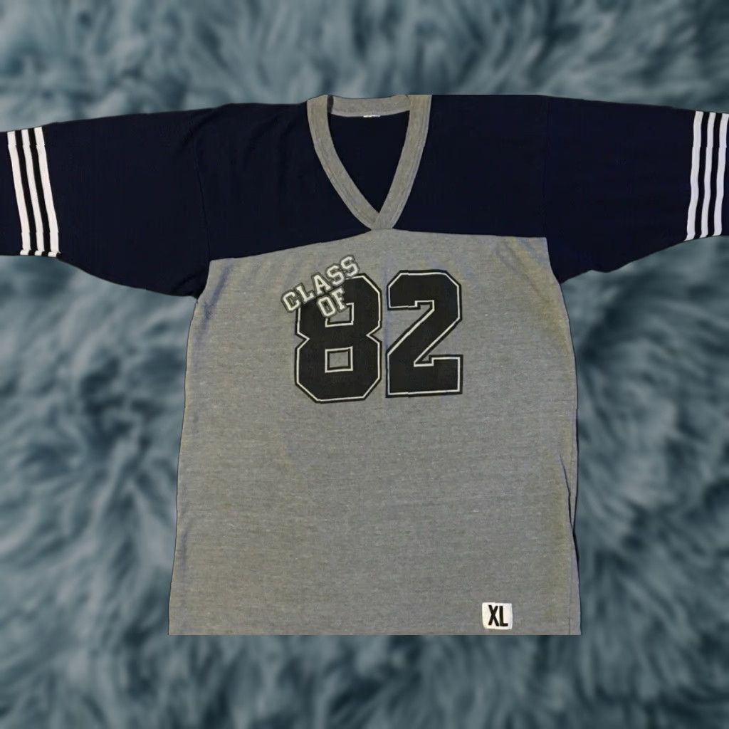 Vintage VINTAGE 80s Class Of 82 Faded Striped Jersey Shirt M Gray USA Football School Track PE Grunge Shirt Mens Size US M / EU 48-50 / 2 - 1 Thumbnail