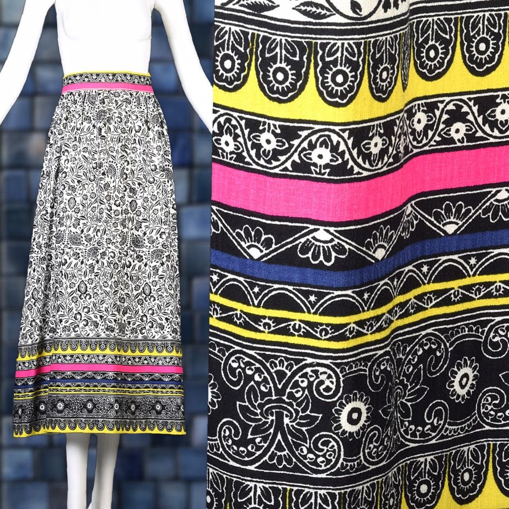 VINTAGE M 1970s Ethnic Maxi Skirt Hippie Boho Festival Colorful Stripe Barkcloth