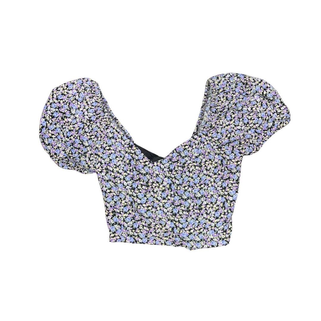 Forever 21 Floral Crop Top Ruched Back Tie Puff Sleeves Y2K Festival Size S / US 4 / IT 40 - 1 Thumbnail