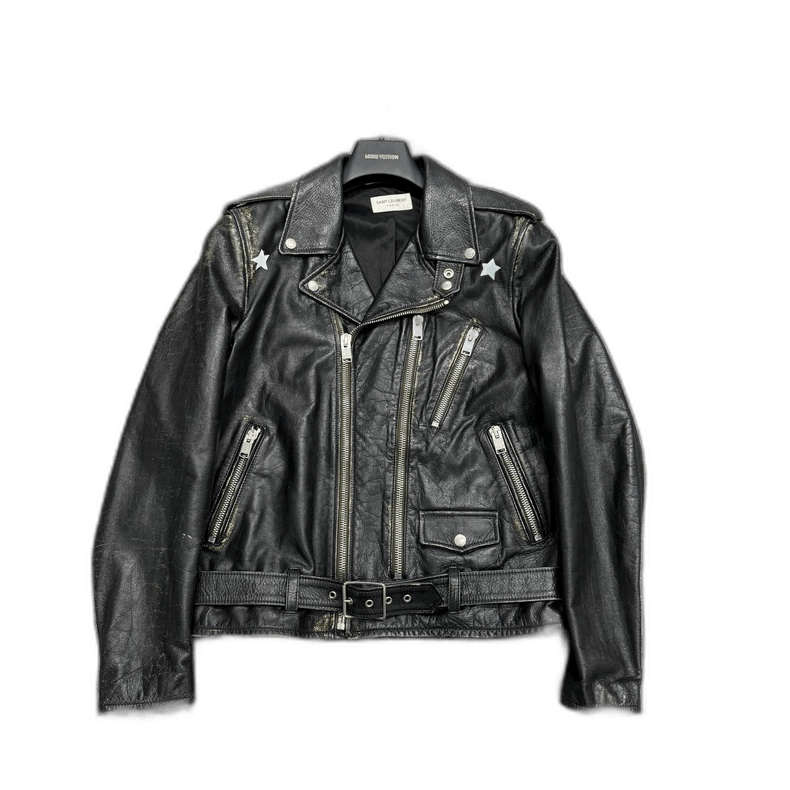 Saint Laurent Paris Vintage Distressed Biker Leather Jacket-2507 Size US L / EU 52-54 / 3 - 1 Thumbnail