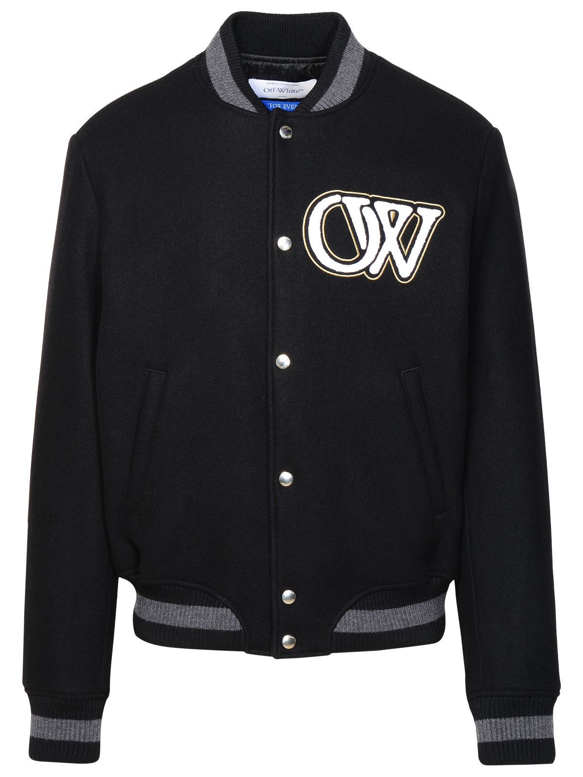 image of Off White Off-White 'varsity' Black Virgin Wool Blend Bomber Jacket, Men's (Size Medium)