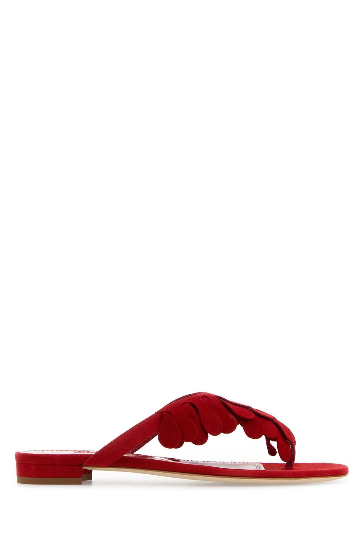 Manolo Blahnik Red Suede Tamako Thong Slippers Size US 11 / IT 41 - 1 Thumbnail