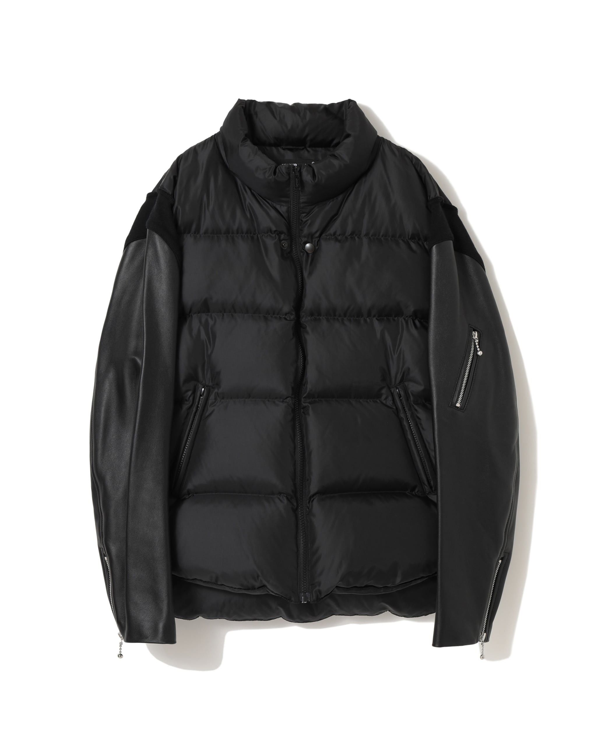 image of Undercover Japan Docking Leather Sleeve Down Jacket in Black, Men's (Size Large)