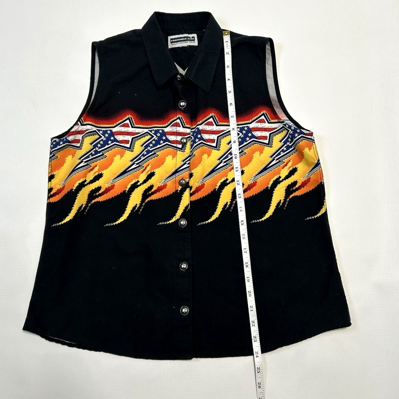 Vintage VINTAGE Panhandle Slim Vest Cowgirl Black USA Star Flames Sleeveless Medium Womens Size M / US 6-8 / IT 42-44 - 6 Thumbnail