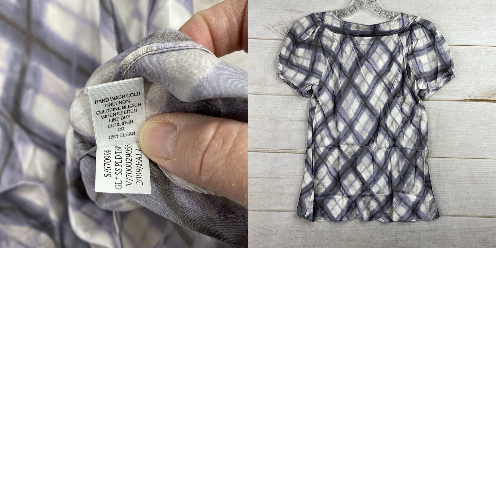 Banana Republic Banana Republic Blouse Shirt Womens XS Purple Gray Cream Plaid Silk Puff Sleeve Pleats Size XS / US 0-2 / IT 36-38 - 8 Thumbnail