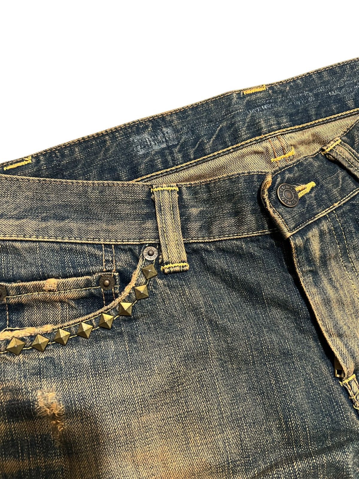 If Six Was Nine FLARE EDWIN STUDED DISTRESSSED PUNK MUDWASH DENIM Size US 32 / EU 48 - 5 Thumbnail