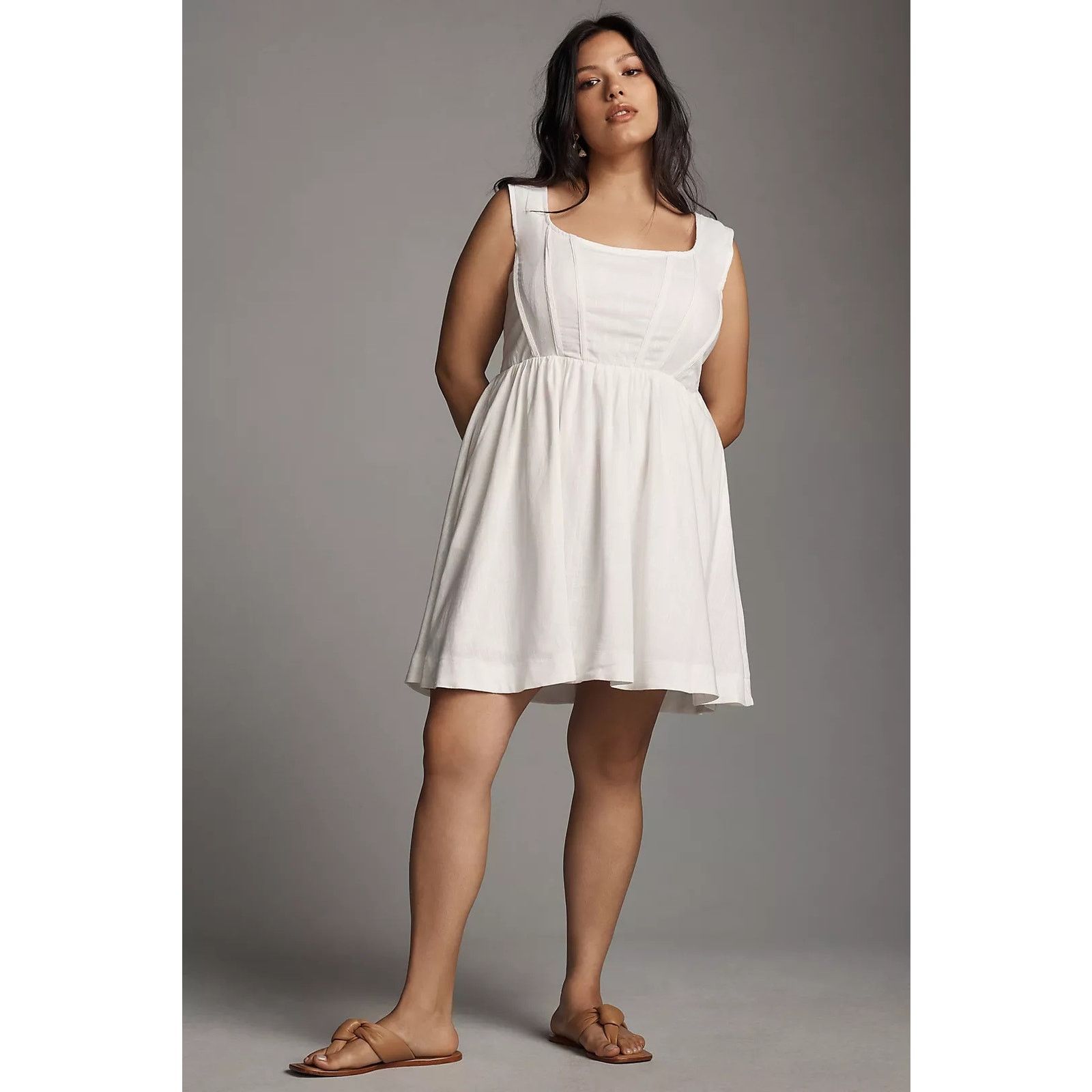 Anthropologie NWT Aureta Fit & Flare Corset Mini Dress $198 MEDIUM White Size M / US 6-8 / IT 42-44 - 5 Thumbnail
