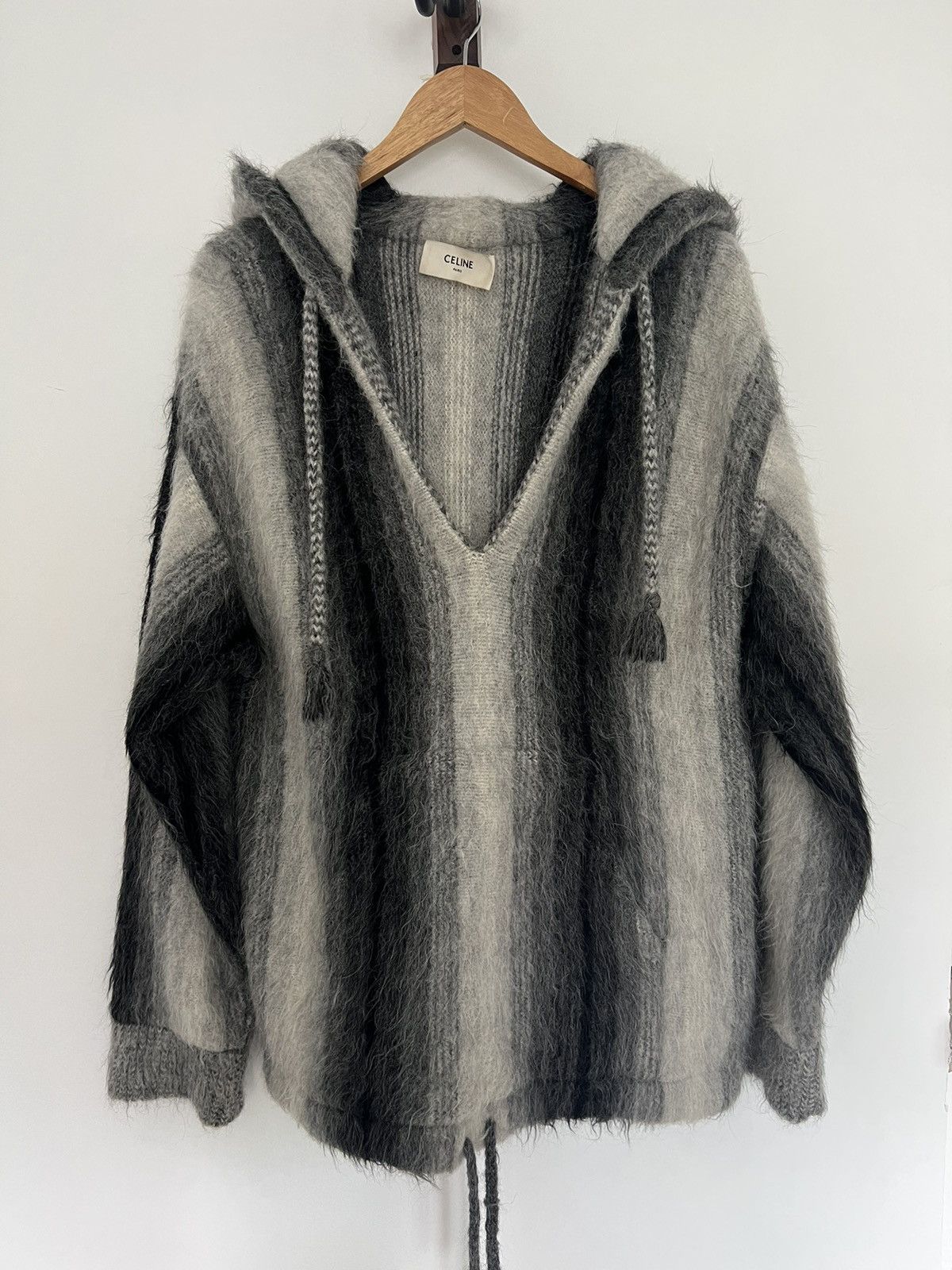 Image of Celine x Hedi Slimane Oversized Alpaca Baja Hoodie in Grey, Men's (Size Small)