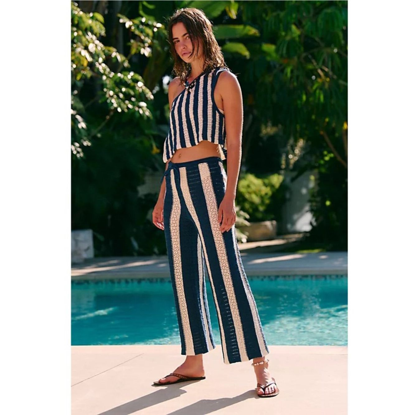Free People New Free People Joan Fauxchet Top Pants Set In Navy Combo S Size 26" / US 2 / IT 38 - 1 Thumbnail