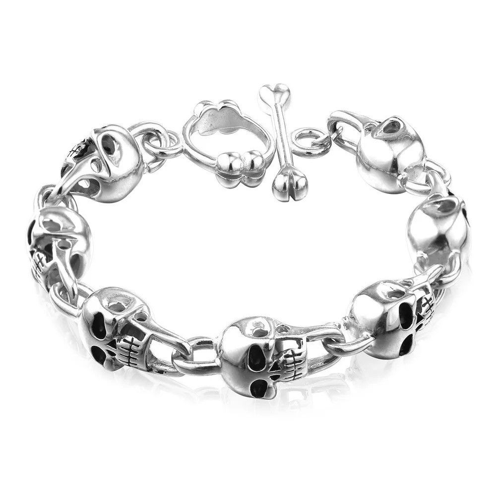 Vintage Vintage Goth Skull Chain Bracelet Size ONE SIZE - 1 Thumbnail