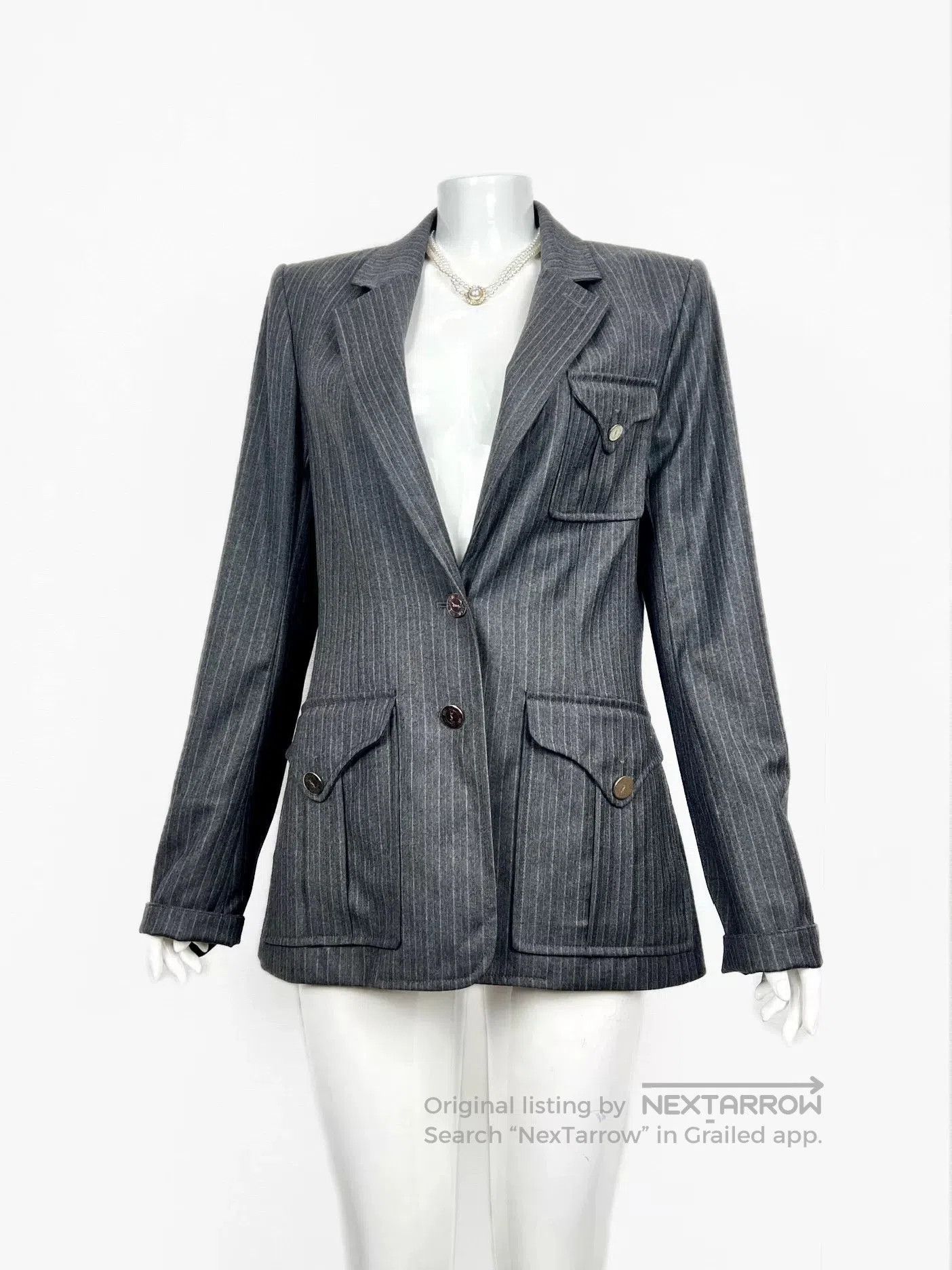 Saint Laurent Paris YSL Gray Pinstripe Wool Blazer. Size S / US 4 / IT 40 - 1 Thumbnail