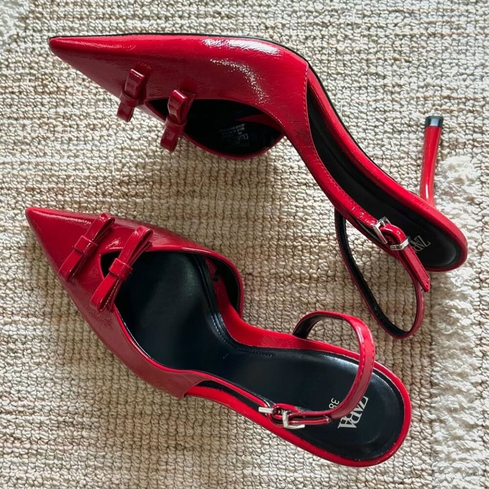 Zara Zara Red Bow Slingback Heels Pointed Toe NWT Size US 9 / IT 39 - 8 Thumbnail