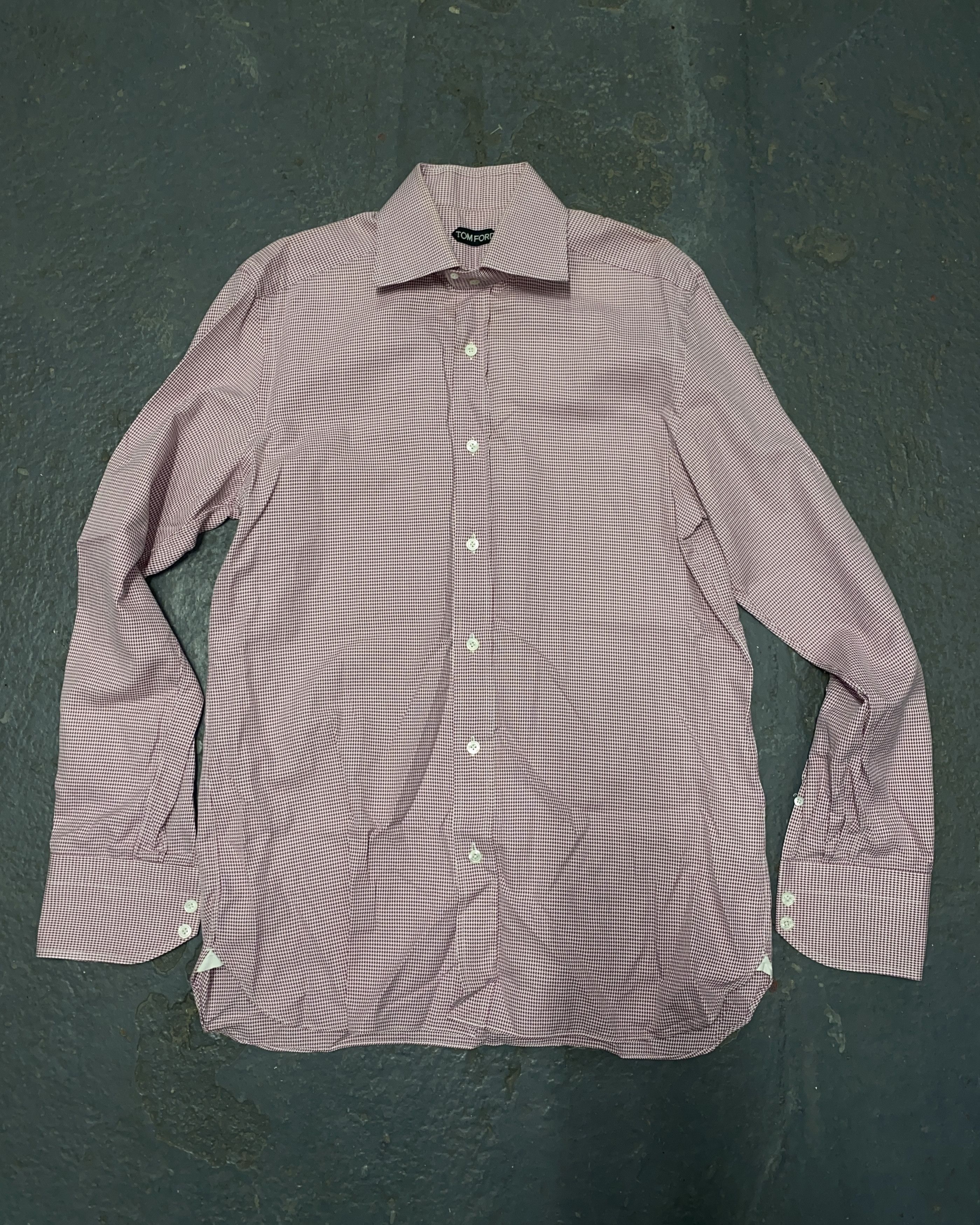 image of Tom Ford Maroon White Cotton Micro Houndstooth Shirt, Men's (Size Medium)